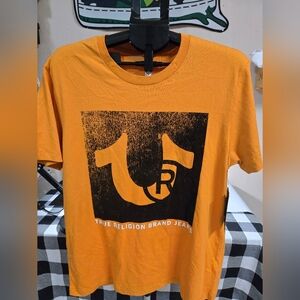 True Religion Orange Short Sleeve Tee with Vintage Graphic